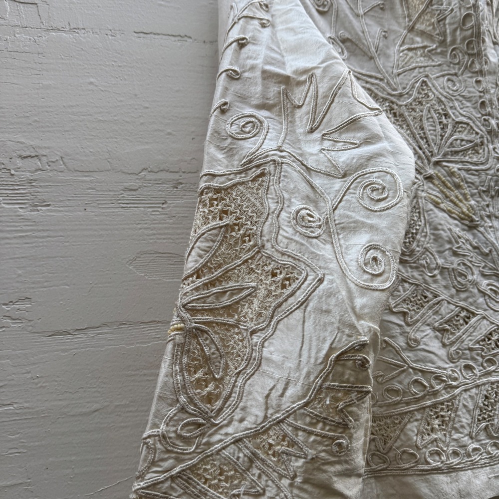 Sandy Starkman Jacket XL Cream Vintage Silk Embroidered Beaded Boho Art to Wear - Picture 15 of 16